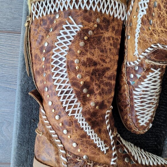 NWOT El Vaquero Handcrafted Distressed Burnt Maple Leather Moccasin Boots - Picture 8 of 9